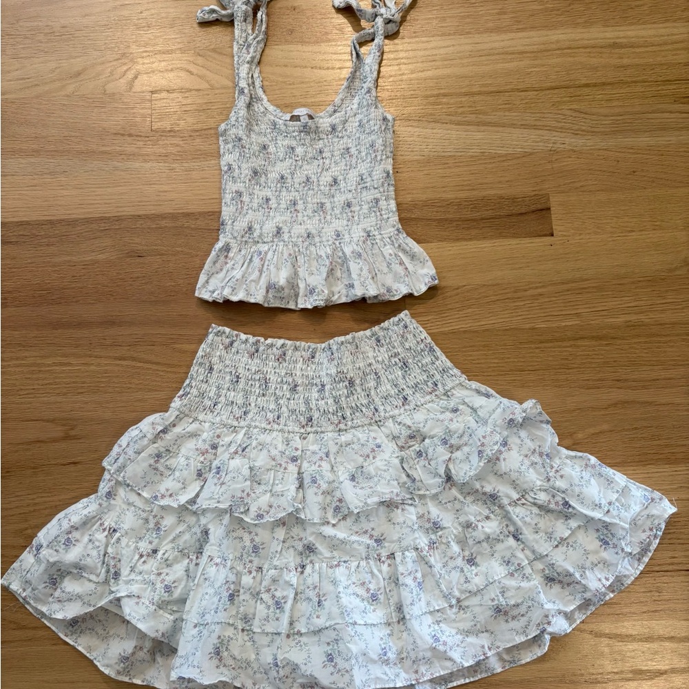Olivaceous Floral Smocked Set in Cream and Purple